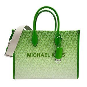 Michael Kors Mirella Medium Ombré Logo Tote Bag Jungle Green